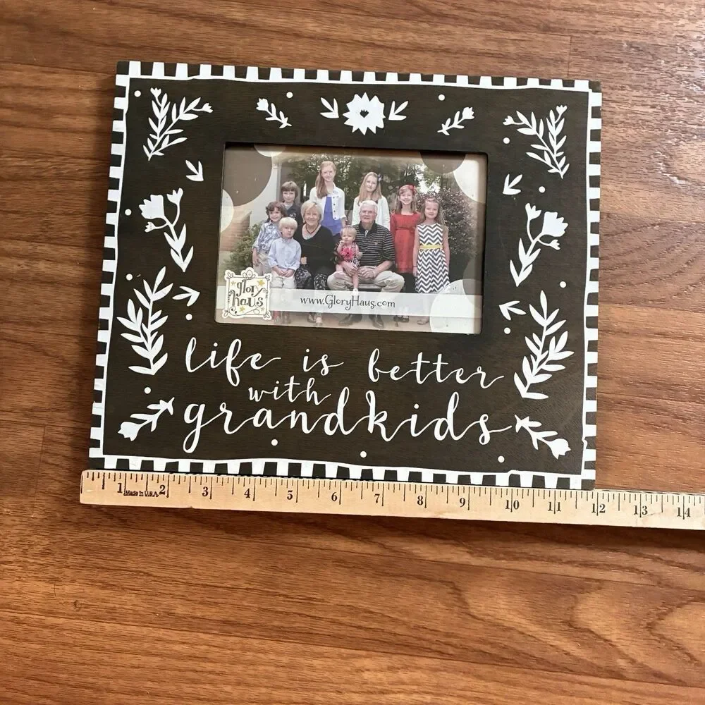 Glory Haus Wood Picture Frame With LIFE IS BETTER WITH GRANDKIDS. 10”x12”. Brown